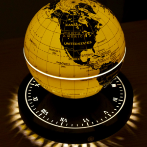 glowing magnetically levitating globe floating and rotating in mid-air